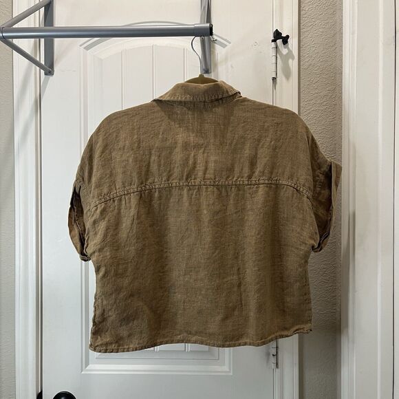 Banana Republic Cruz Linen Utility Top Off White Brown V-Neck Short Sleeve Sz S - Picture 5 of 8
